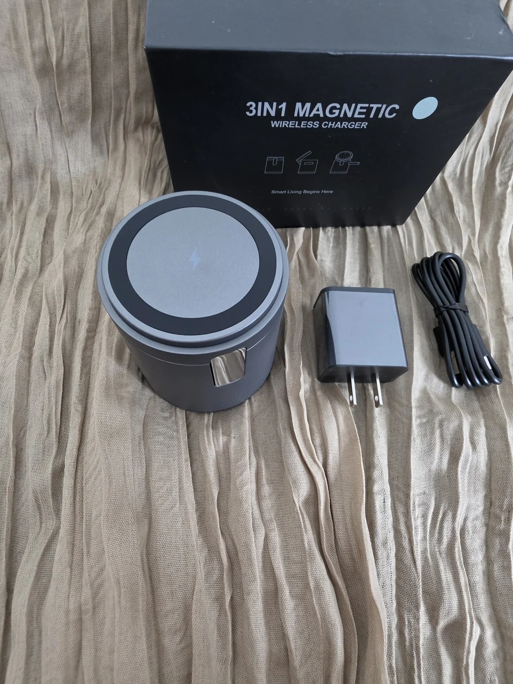 3 in 1 Magnetic Wireless Charger Station S7 For iPhone Apple Watch AirPods Gray